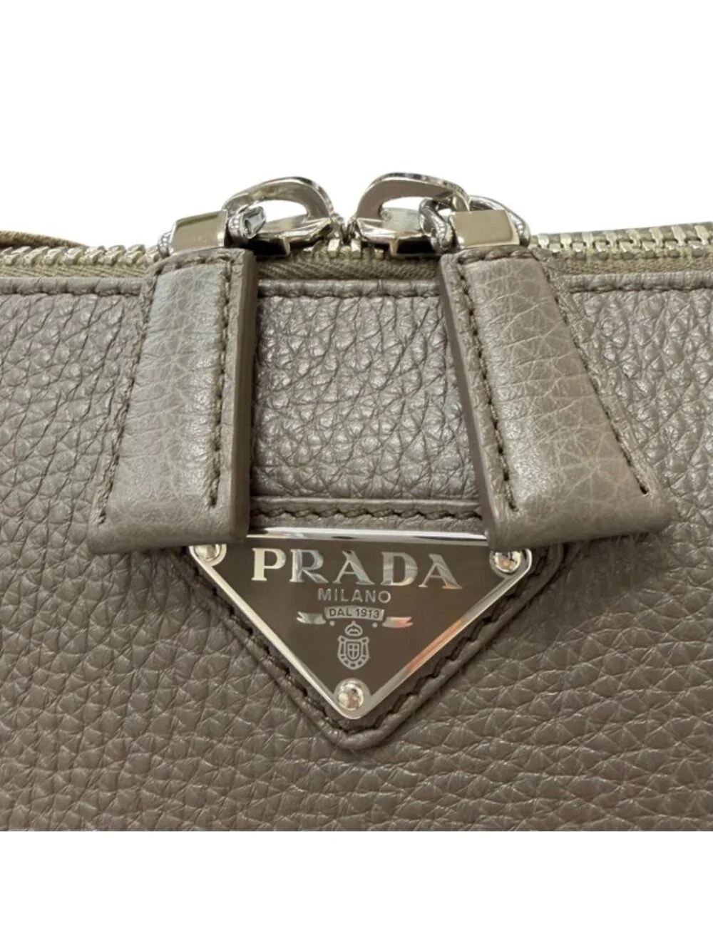 Prada Vitello Daino Leather Triangle Logo Crossbody Shoulder Bag Gray
